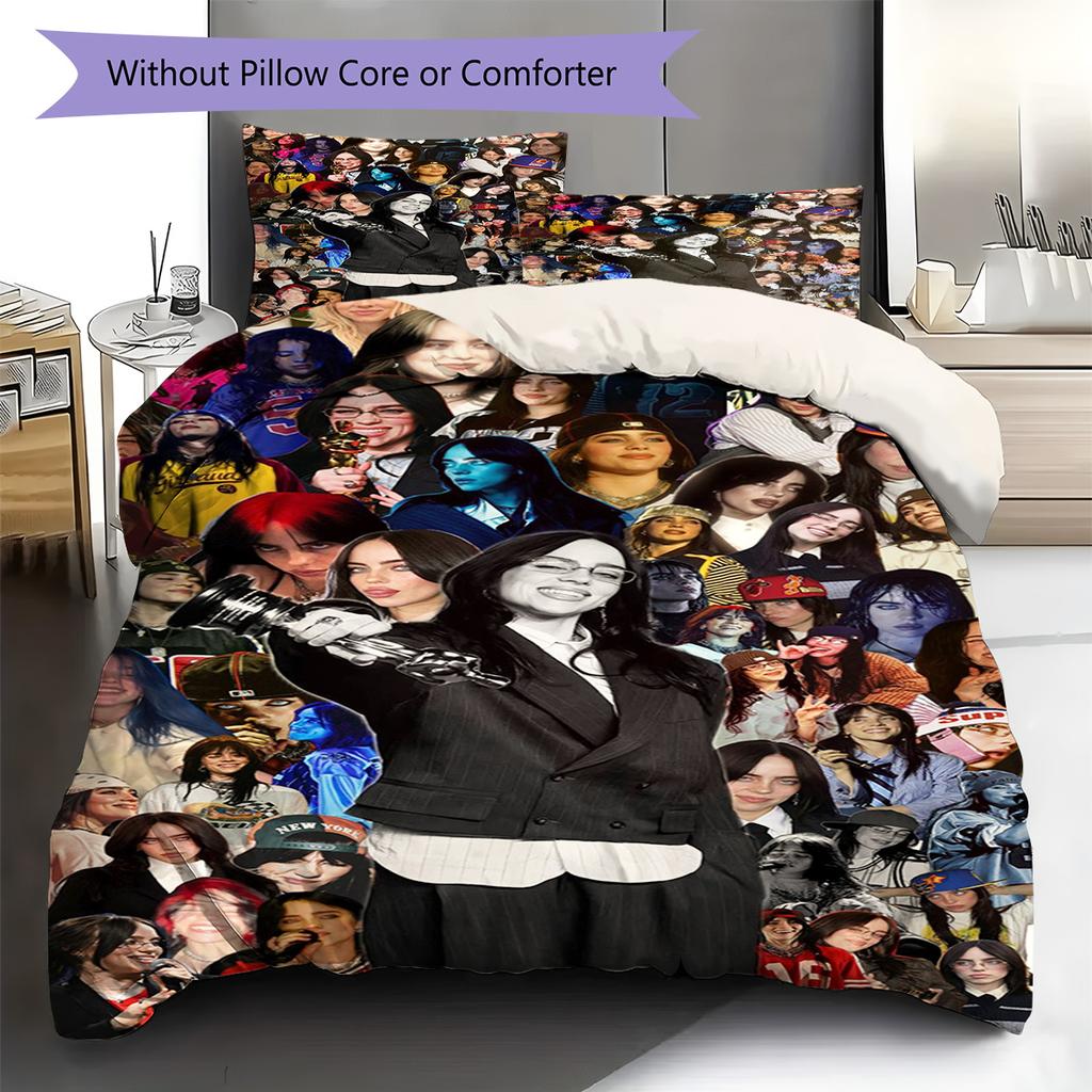 Billie Eilish Pattern Bedding,Quilt Set Quilt Cover Pillowcase Home Birthday Gift (1 * Duvet Cover + 2 * Pillowcase, Without Core)