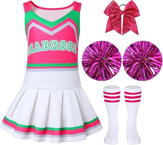 Girls Cheerleading Two Piece Set Tank Top Pleated Skirt for School Performance