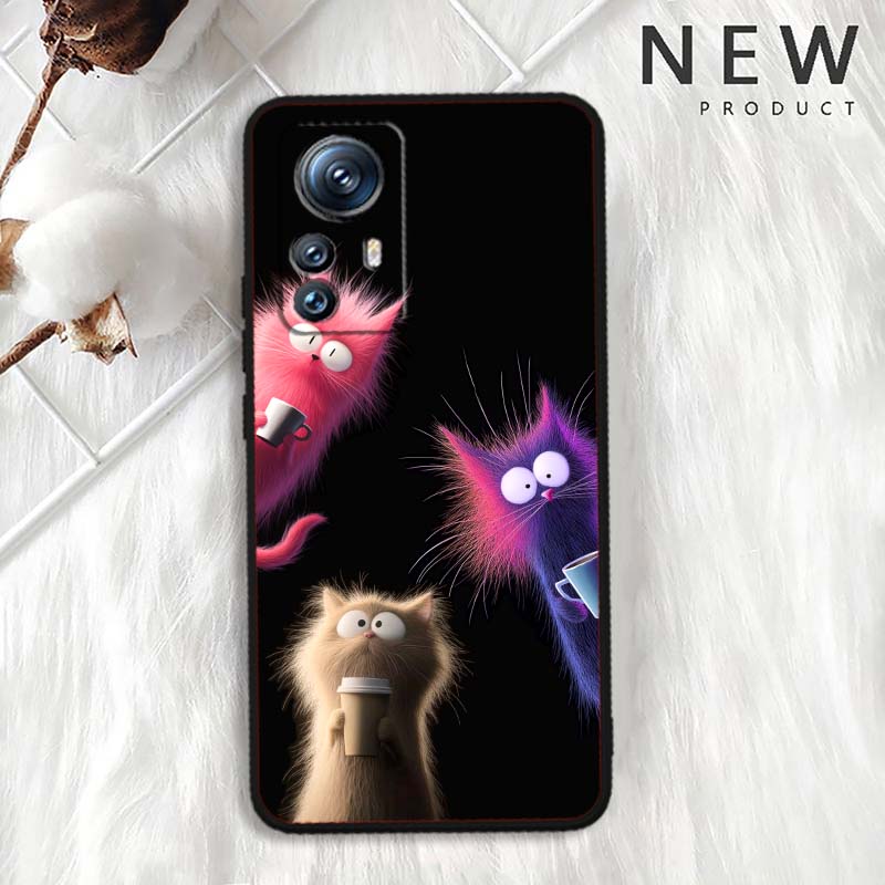 Anime Cartoon Katze Illustration Handyhülle Für Xiaomi Mi 15 14 13 13T 12 12T 12S 11 11i 11T Pro Ultra Lite 5G Schwarz Weich