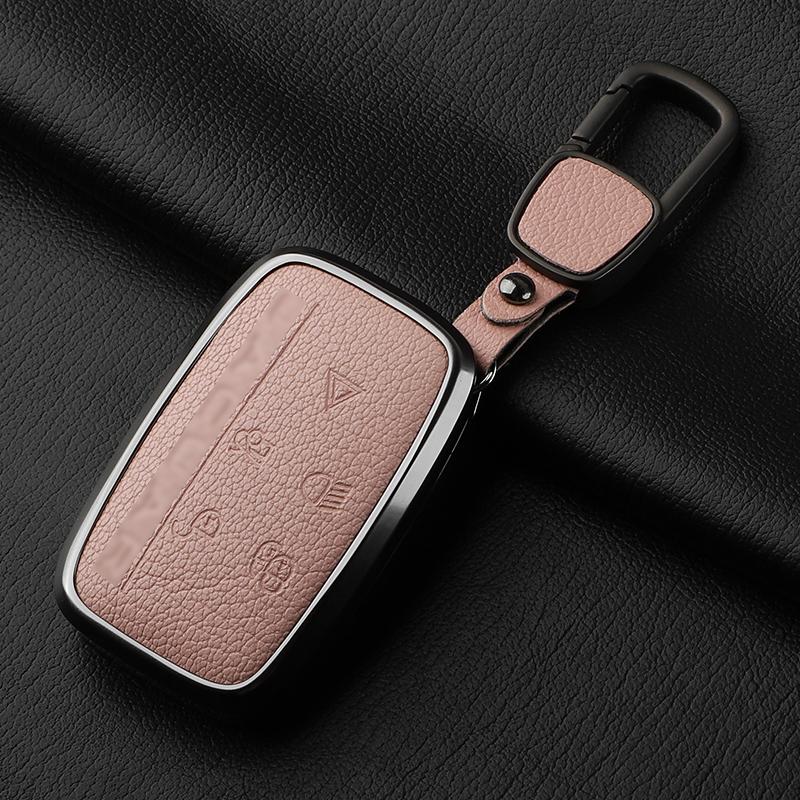 Aluminiumlegierung Ziegenleder Auto Schlüsselhülle Abdeckung für Jaguar JLR XF XJ XE XJL XFL I-PACE E-PACE F-Pace Auto Schlüsselhülle Schutz Fob