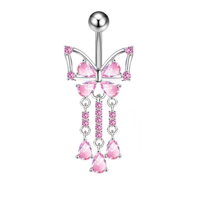 1PCS Zircon Flower Belly Button Ring Drop Chain 14G G23 Titanium Curved Barbell Navel Piercing Women Girls Sexy Jewelry