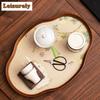 Bamboo Wood Glass Jade Rabbit Begonia Tea Tray Snack Plate Coffee Storage Board Organizers Desk Dishes For Serving Tea Ceremony