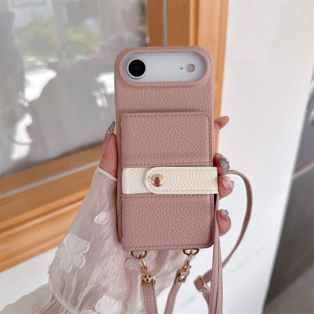 Crossbody Lanyard Mirror Leather Phone Case for IPhone 17 Air 16E 15 14 Plus 13 12 11 Pro Max Wallet Card Holder Anti Fall Cover