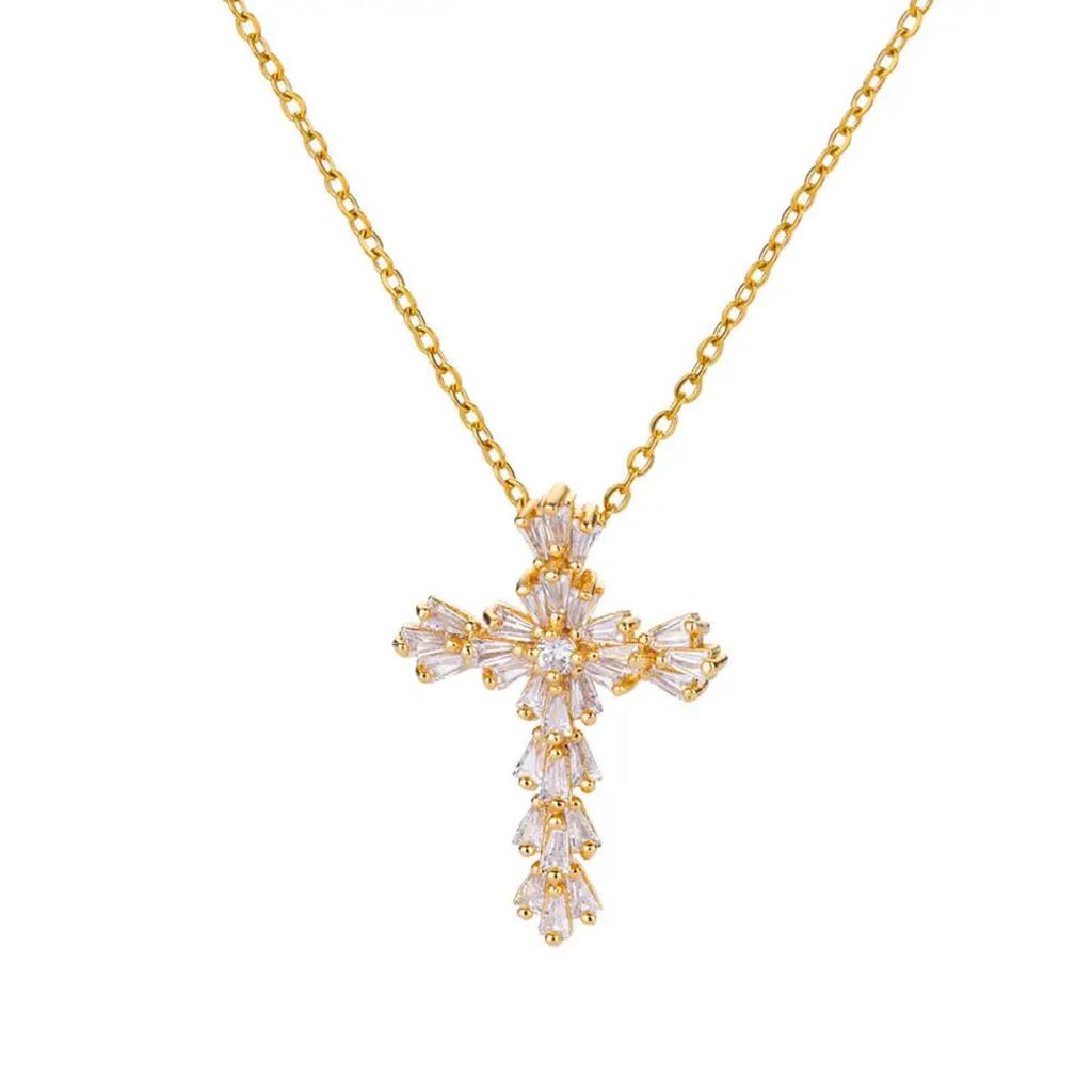 Luxury Zirconia Cross Pendant Necklace for Women Zircon Crystal Stainless Steel Chain Charm New Trend Aesthetic Jewerly Collares