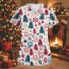 Women's Christmas Print V-Neck Short Sleeve Work Shirt with Pockets Caregiver Uniform Top
