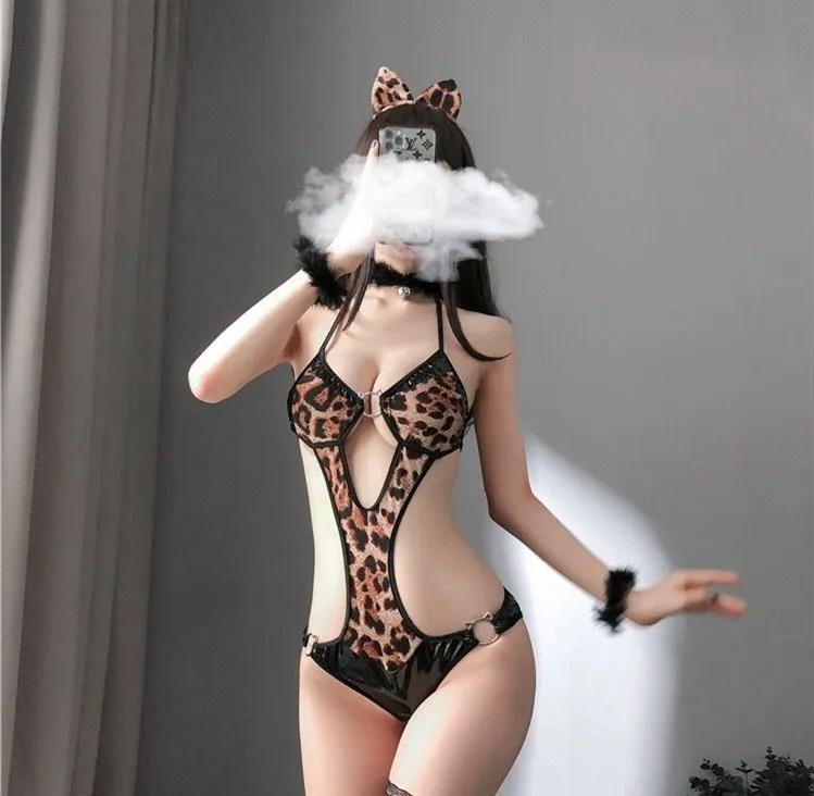 New Sexy Underwear Uniform Seductive Female Leopard Print Role-playing One-piece Backless Cat Girl Costume Special Use Fashion