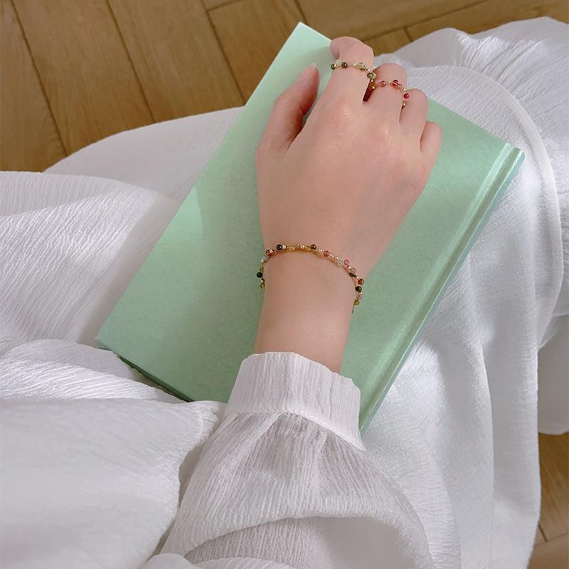 Floral New Chinese Style Natural Tourmaline Bracelet, Niche Light Luxury Crystal Bracelet for Girls
