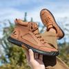 Women/ Men's PU Leather Boots, Men's Fashionable Handmade Stitched Ankle Boots, Flat Bottomed Lace Up Casual Shoes