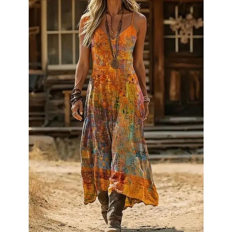 Dam Boho Paisley-mönstrad Cami Miniklänning V-ringad Ärmlös Sommar Strand Solklänning