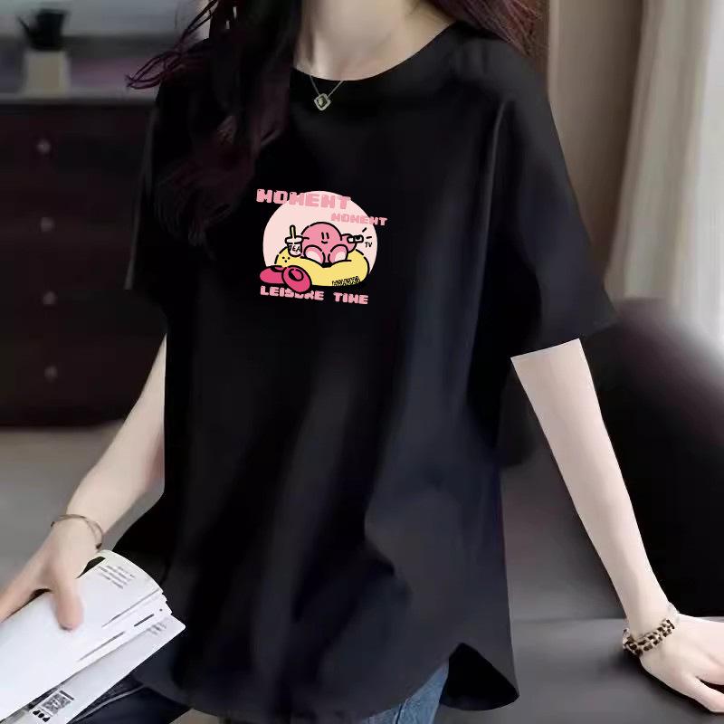 Plus Size Women's 2025 Cartoon Cotton Short-Sleeve Loose Fit Top