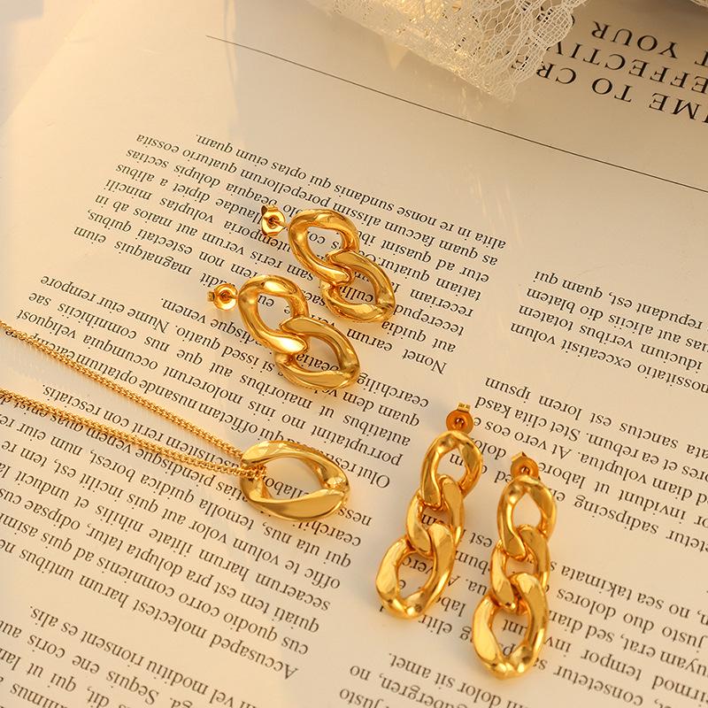 

Minimalist Fashion Titanium Steel Jewelry Set: European & American Style Necklace and Earrings for Women & Girls