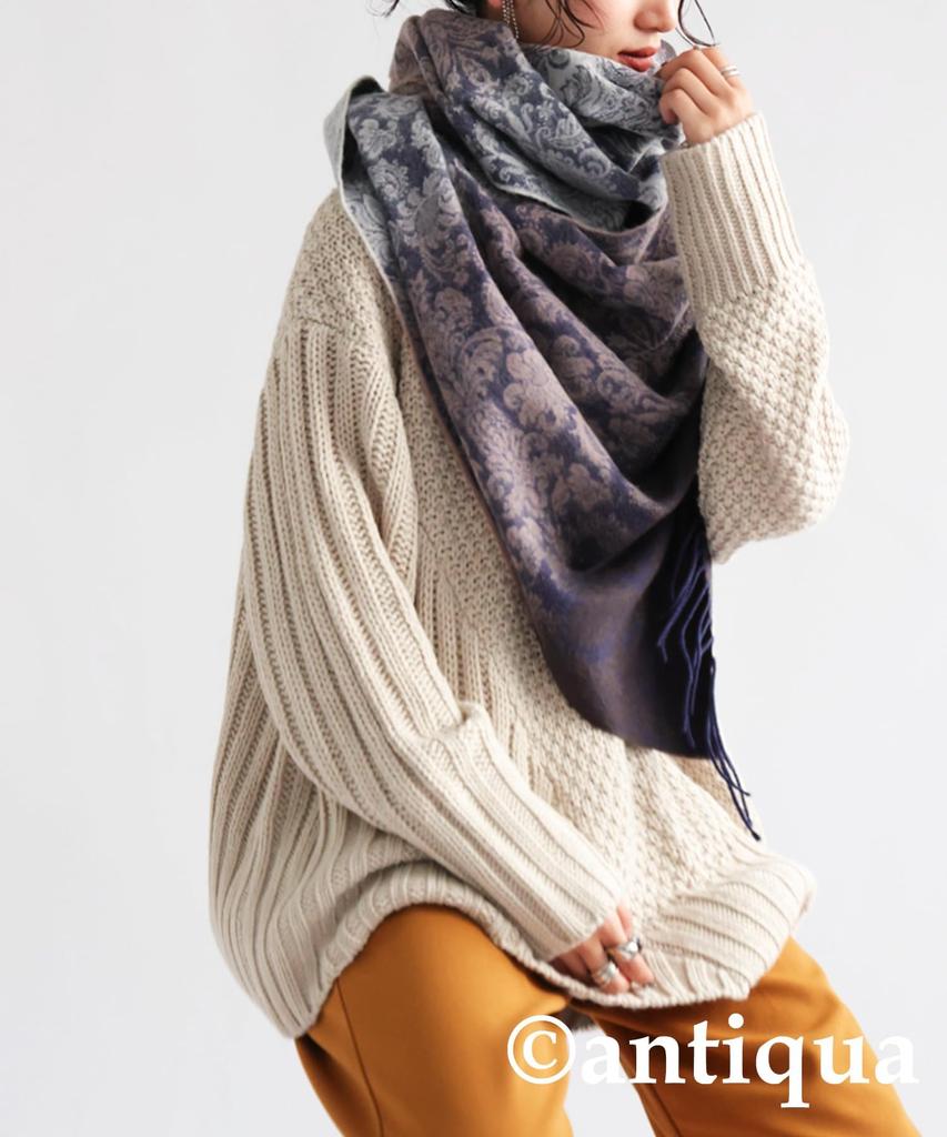 Antiqua Large Damask Print F Navy Women's Stole/Scarf, PJ-01175 20,