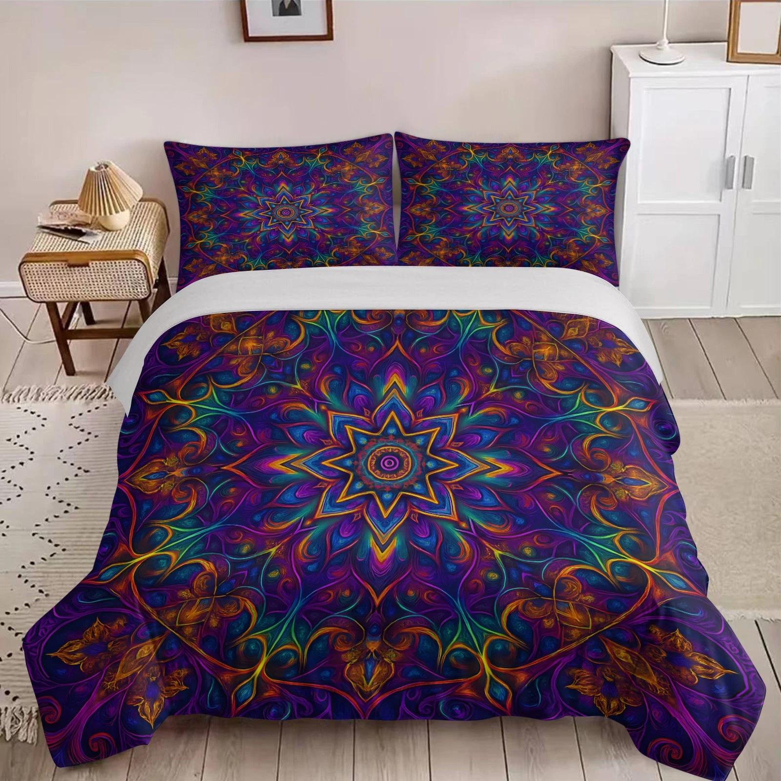 

Vibrant Mandala Duvet Cover, Boho Bedding Set, Psychedelic Bed Cover for Spiritual Home Decor, Ideal Gift for Twin/Queen/King Size Beds UK Single 135x200cm