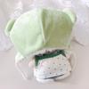Melon costume (kigurumi cap, top & pants set) for 10cm plushies. Kigurumi accessory for idolfan activities, dollmascot, K-pop dollcostume. [Used]