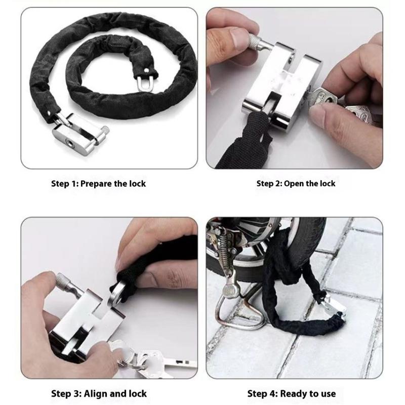 Anti Thefts Cycling Lock Manganese Steel Chain Lock With key Adjustable Chain Security for Outdoor sports