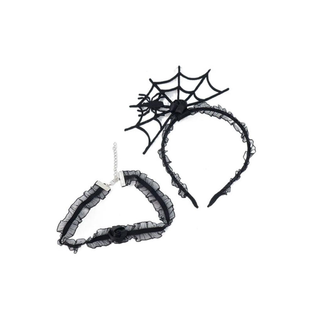 

Хэллоуин Повязка на голову с оборками Сетчатая повязка для волос в виде паутины Креативная повязка на голову Набор ожерелий Дамы чёрный