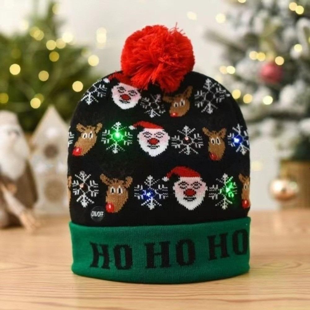 Ciepłe Zimowe Świąteczne Czapki LED Mikołaj Xmas Świecące Dzianinowe Czapki Kreskówkowe Kolorowe Rozświetlające Czapki Beanie Impreza Świąteczna