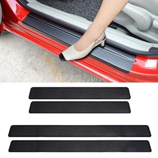 Carbon Fiber Car Door Plate Sill Scuff Cover Anti Scratch Sticker Protector 4pcs
