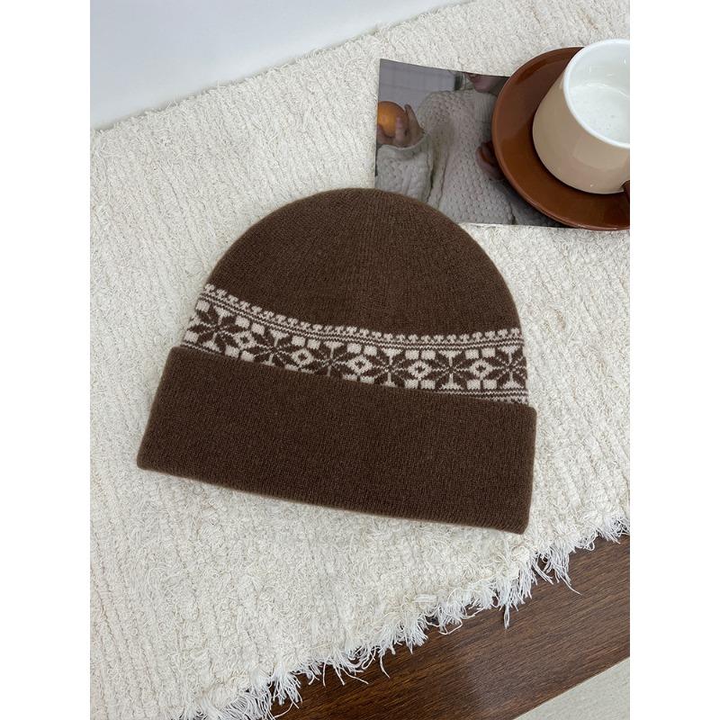 

Уличная жаккардовая вязаная шапка в стиле Fair Isle, теплая осенне-зимняя шапка с защитой ушей, шерстяная шапка в ретро-стиле, универсальная шапка от холода M（53-58cm）