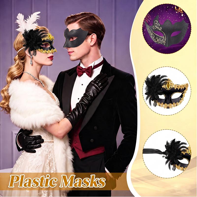 8-56 Stück Maskenballmasken für Paare Gold Schwarz Halbmasken Venezianische Masken Abschlussball Maskenball Karneval Halloween Partygeschenke