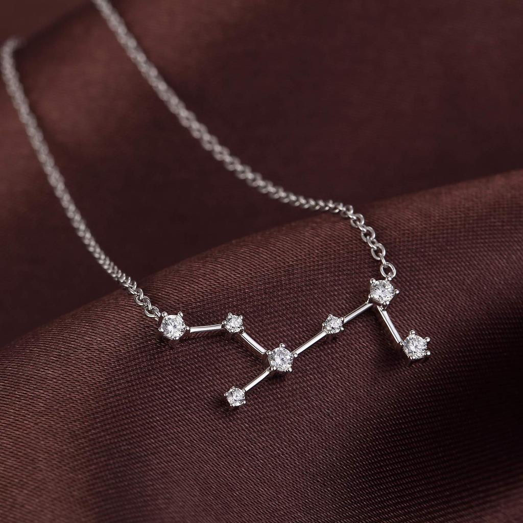 jiamiaoi 12 Constellation Necklace 925 Sterling Silver Constellation Pendant Necklace Delicate Rhinestone Constellation Sign Elegant Cubic Zirconia