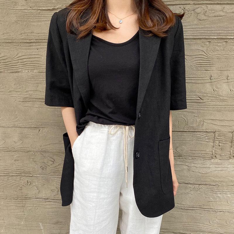 Dámské sako Jednobarevné Volné Jednořadé Kardigan Klopa Tříčtvrteční rukáv OL Business Styl pro dojíždění Kapsy Dámský kostým Kabát Plus Size