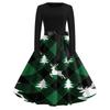 Women's Casual Vintage V-Neck Christmas Print Dress for Festive Occasions