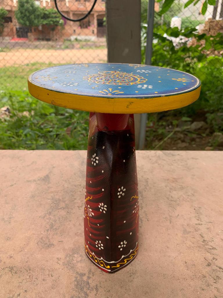 Hand Carved Horse Face Stool: Antique Indian Chowki Footstool