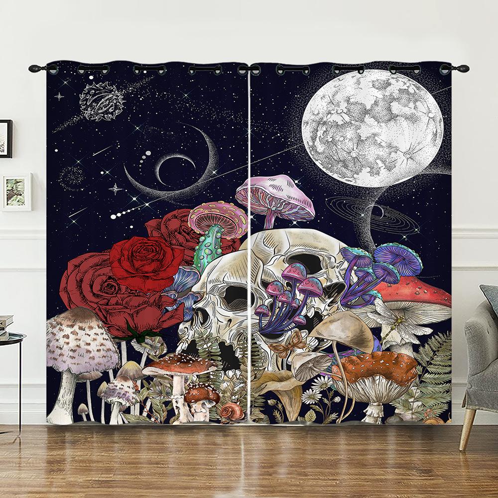 Curtains Mushroom Sunshade Digital Printing Curtains Blackout No Punching Bedroom Living Room Universal