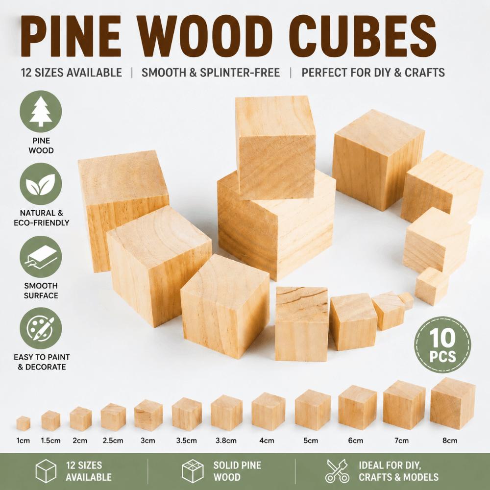 10pcs Unfinished Blank Wooden Cube Woodwork Craft Handmade Material Kids Toy Wooden Square Block