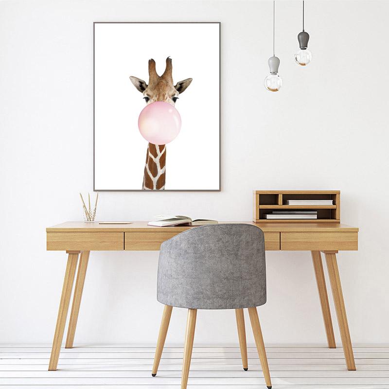 Dipinti su Tela Stile Vivaio Animale Soffiando Bolla Zebra Giraffa Nordico Arte Murale Immagini per Interni Stanza Decorazione Casa Poster