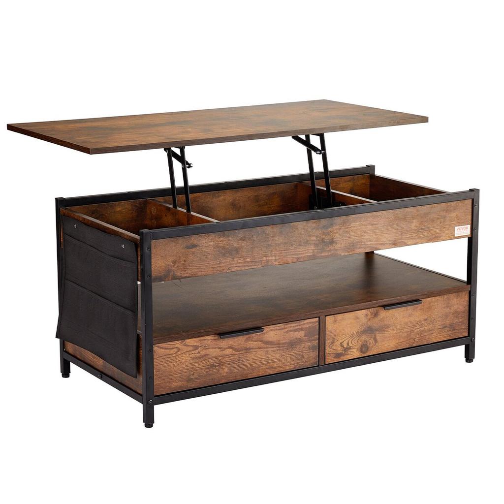 Lift Top Coffee Table 39.4" Rectangle Coffee Table with Light & USB Brown