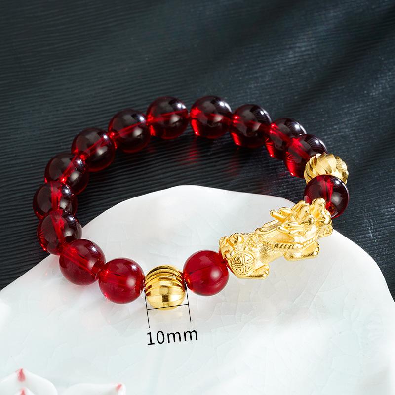 

Браслет Pixiu из песочного золота для мужчин и женщин в китайском стиле с черным камнем и винно-красным имитацией золота, браслет Pixiu с бусинами, ювелирные аксессуары S