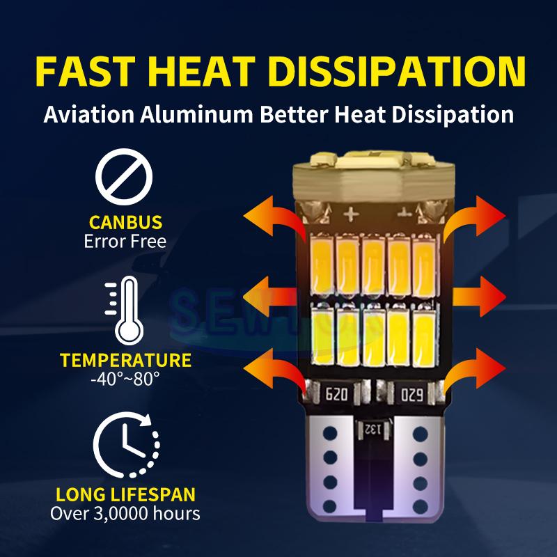 SEWICK 100PCS T10 W5W Led Bulbs 26SMD 4014 Chips 194 501 Canbus White Signal Lamp Car Interior Dome Reading Clearance Lights 12V