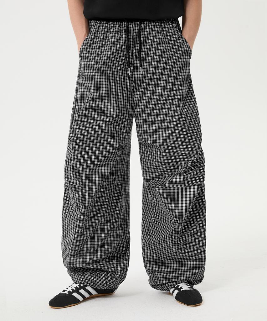 TRILLION Check Parachute Track Line Wide Pants_3Color