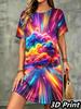Fashion 3D Print Summer Dress Loose Casual Short Sleeve O-Neck Mini Dress
