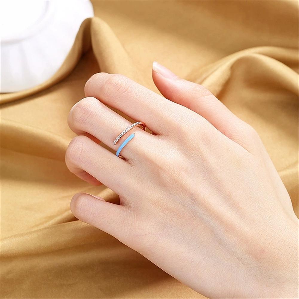 Cute Female Green Yellow Pink Enamel Rose Gold Color Wedding Rings Promise Open Adjustable Engagement For Women
