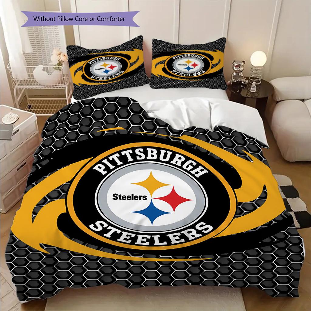 Set Copripiumino Trapuntato con Fantasia Pittsburgh Steelers Federa Decorazione per la Casa Regalo di Compleanno (1 * copripiumino + 2 * federa, senza nucleo)