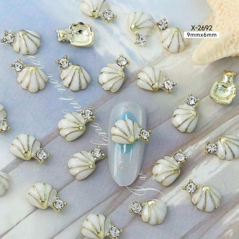 10Pcs Ocean Starfish Shell Nail Charms Nail Rhinestones 3D Diamond Alloy Nail Art Decoration DIY Manicure Nail Part Salon Summer