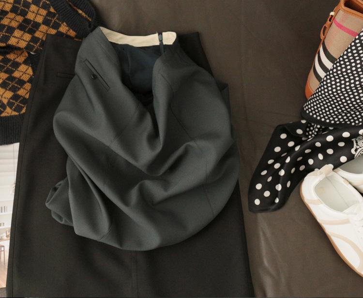 Elegant British Retro High-Waist Straight Midi Skirt with Back Slit