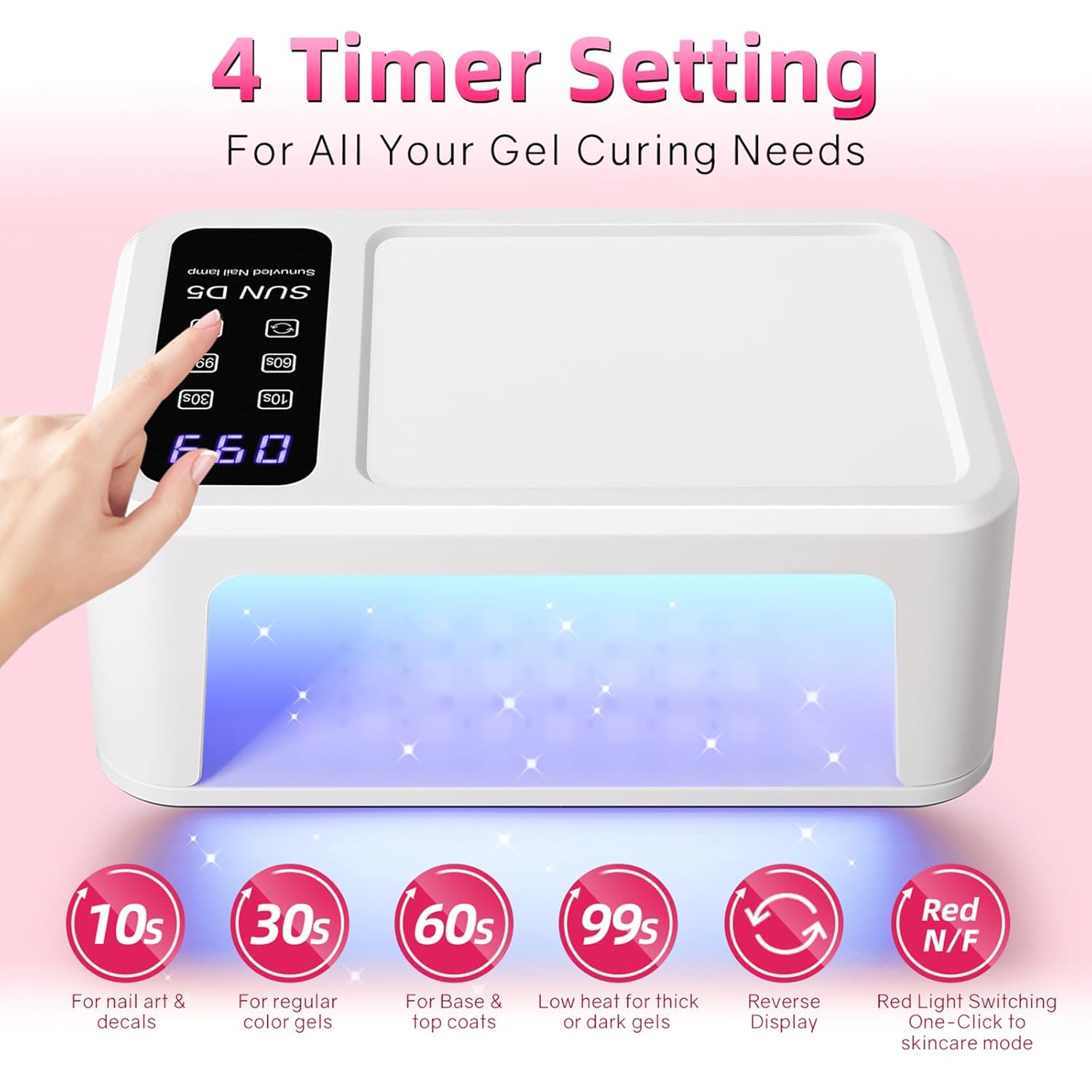 

UV LED Nail Lamp 120W with 140 Beads, Fast Curing, Auto Sensor, LCD Timer, Red Light Skincare United States