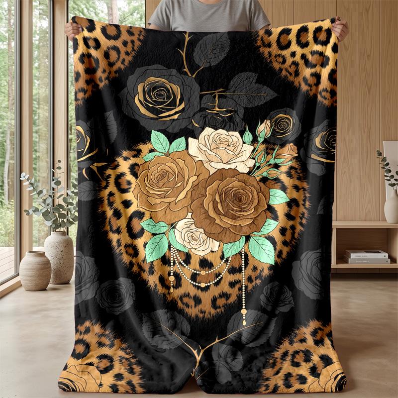 Leopard Heart Pattern 1 Theme Blanket Lightweight Warm Flannel Blanket Decorative Throw Blanket for Home Decoration