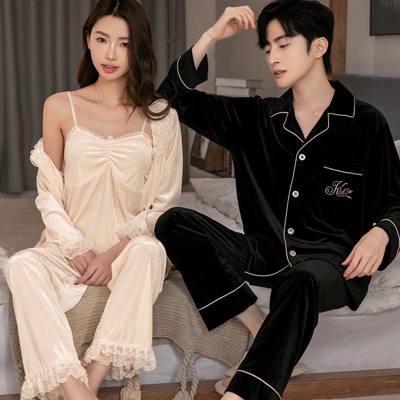 2025 Gold Velvet Autumn Pajamas: Comfortable Casual Two-Piece Homewear Set