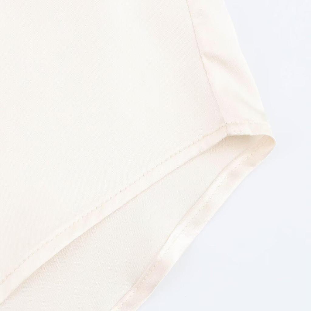 Women's Spring 2025 Silk Satin Long-Sleeve Shirt with Turn-Down Collar