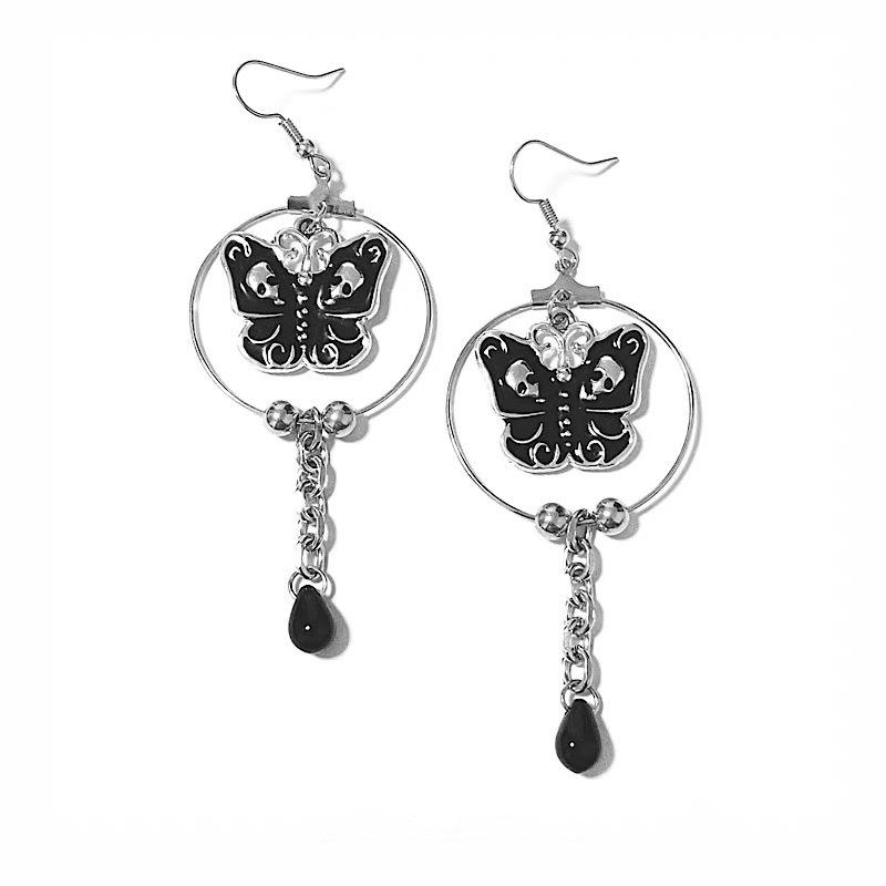 Metal Punk Butterfly Moth Skull Earrings