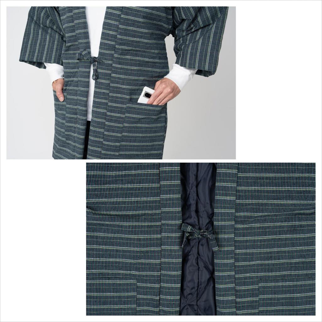 Morioru Kurume Woven Men's Hanten (Hanten), Heather Green, Made in Japan, Washable, Quilted Lining, Eco-Friendly, Dotera, Donbuku