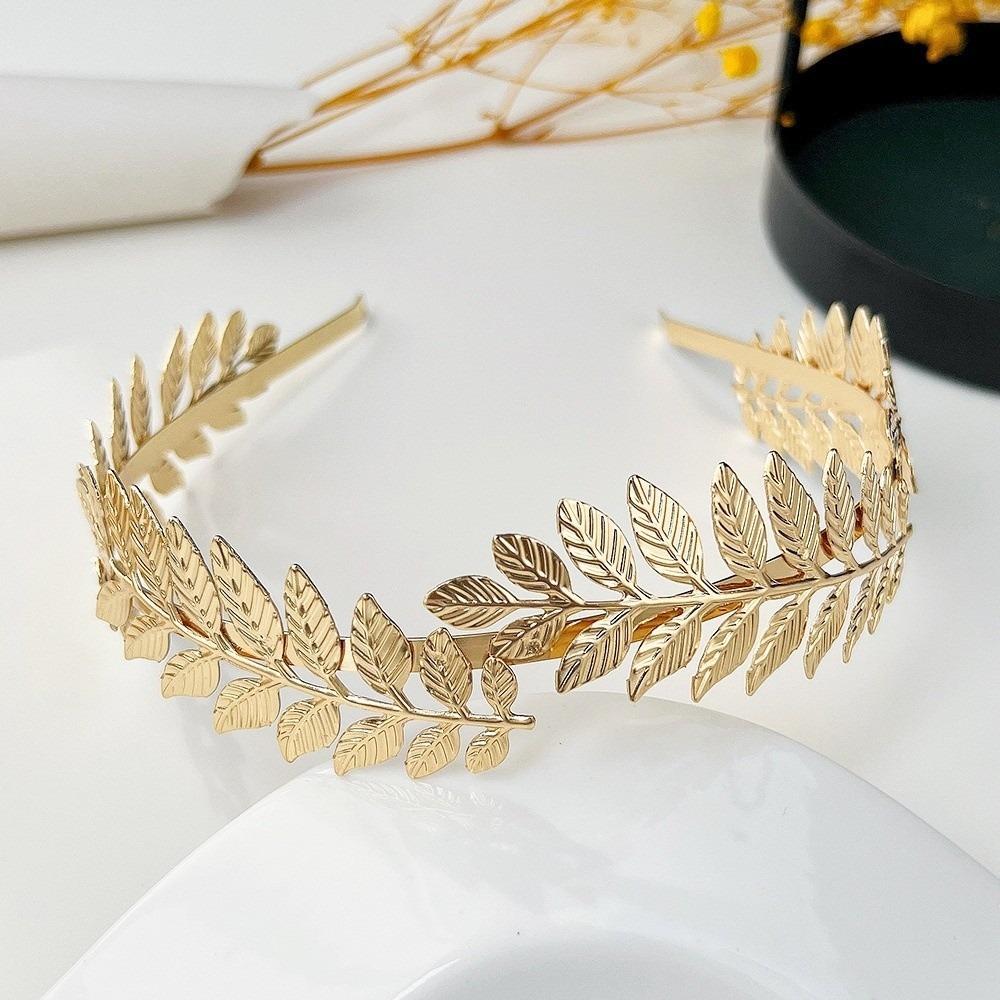 Elegant Women Tiara Golden Leaf Headdress Baroque Bridal Wedding Hair Jewelry Bridal