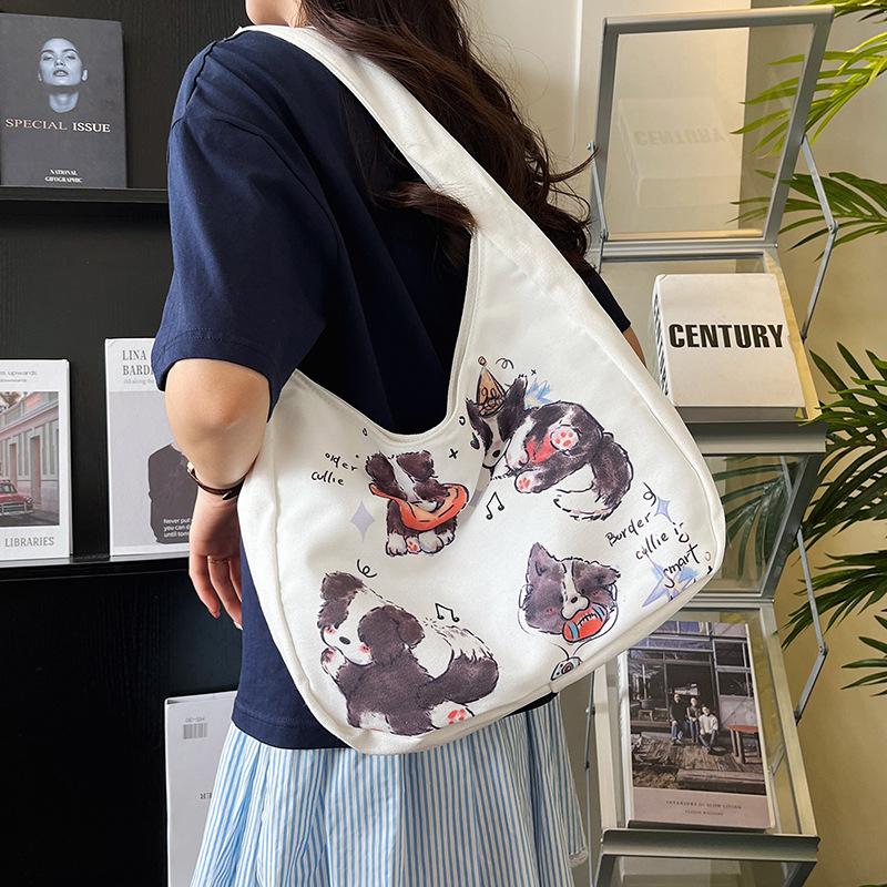 Outing Puppy Shoulder Bag Versatile Large Capacity Canvas Bag 2025 New Student Tote Bag Going Out Women's Bag