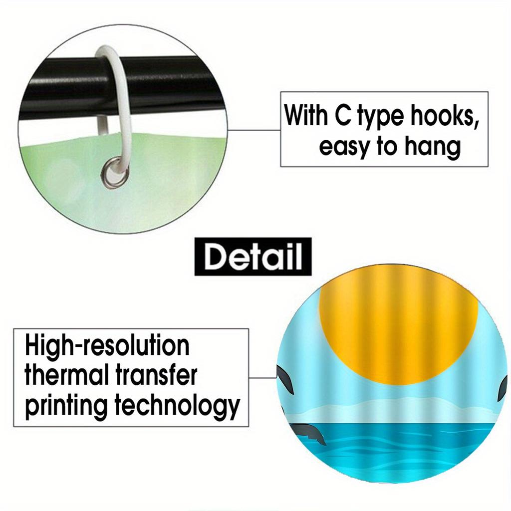 4pcs Shower Curtain Set with 12 Hooks -Shower Curtain, Bath Mat, Toilet Seat Cover And U-Shaped Rug - Machine Washable Bathr