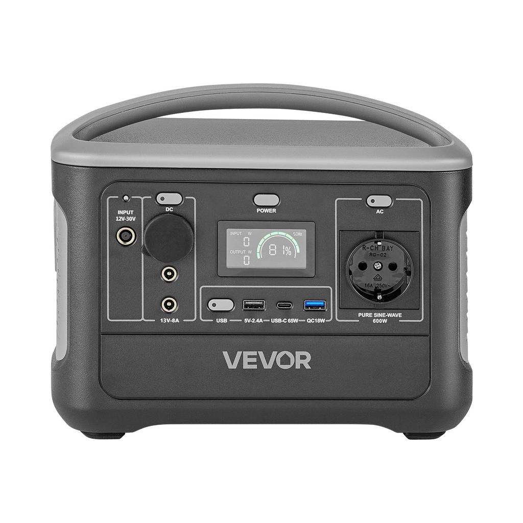 VEVOR Portable Power Station, 600W Solar Generator Power Station, 493Wh LiFePO4 Battery Backup with 7 Output Ports for Home Emergency